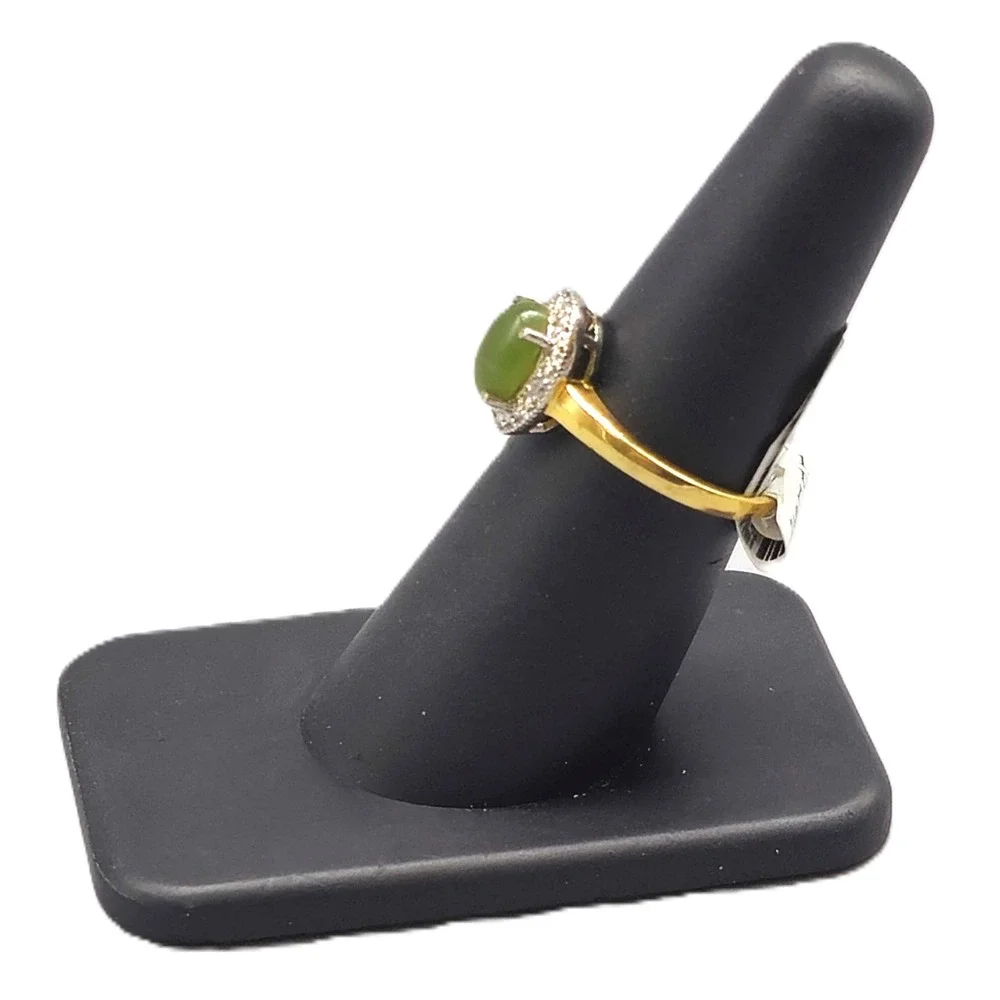 .925 SILVER DIAMOND & GREEN GEMSTONE RING SIZE 6.25 2.1G	(GNH022585)